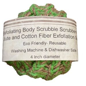 Exfoliating Body Scrubbie Scrubber Rounds Natural Jute Cotton Neon Green Yarn